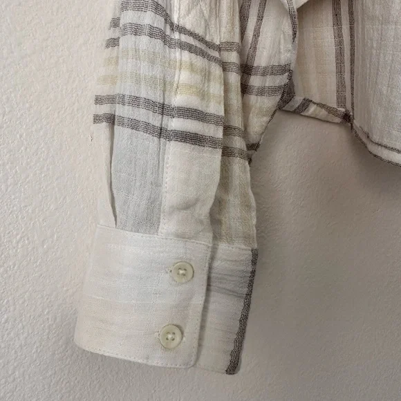 FREE PEOPLE Cutie Plaid Button Down Shirt Top Blouse Dolman Sleeves Ivory SM - Picture 9 of 16